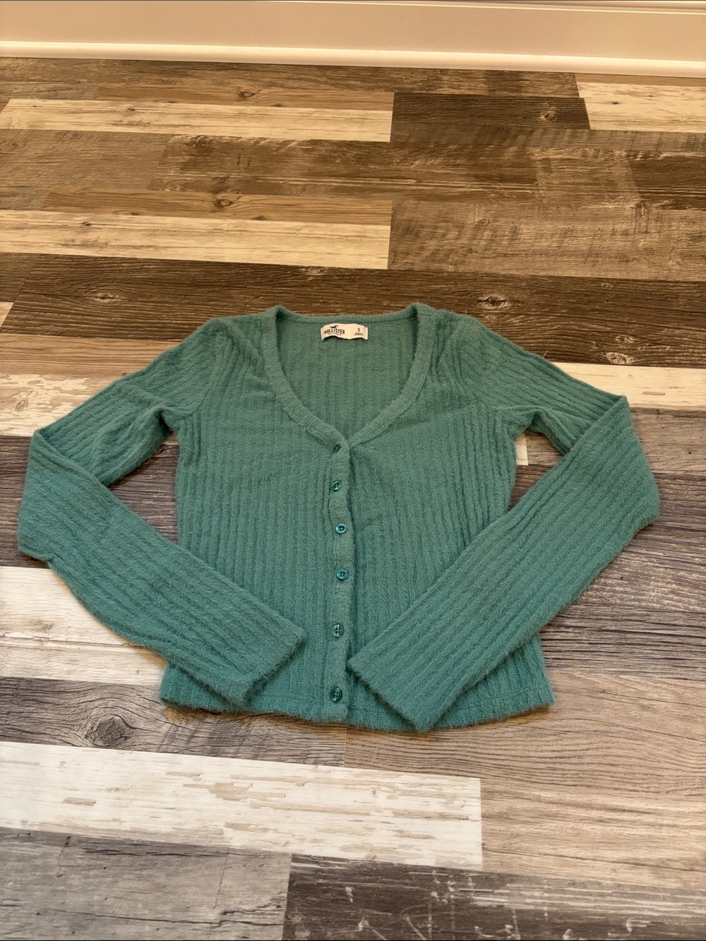 Hollister Teal Green Ribbed Button-Up Women's Cardigan